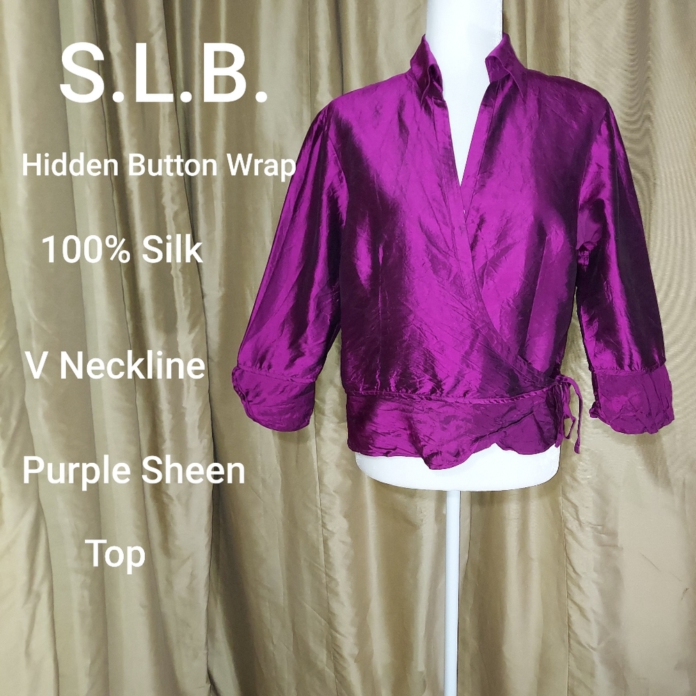 S.L.B. 100% silk wrap top size 12